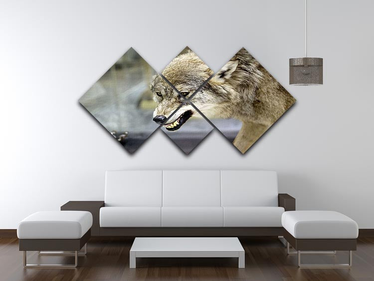 Angry grey wolf in winter forest 4 Square Multi Panel Canvas - Canvas Art Rocks - 3