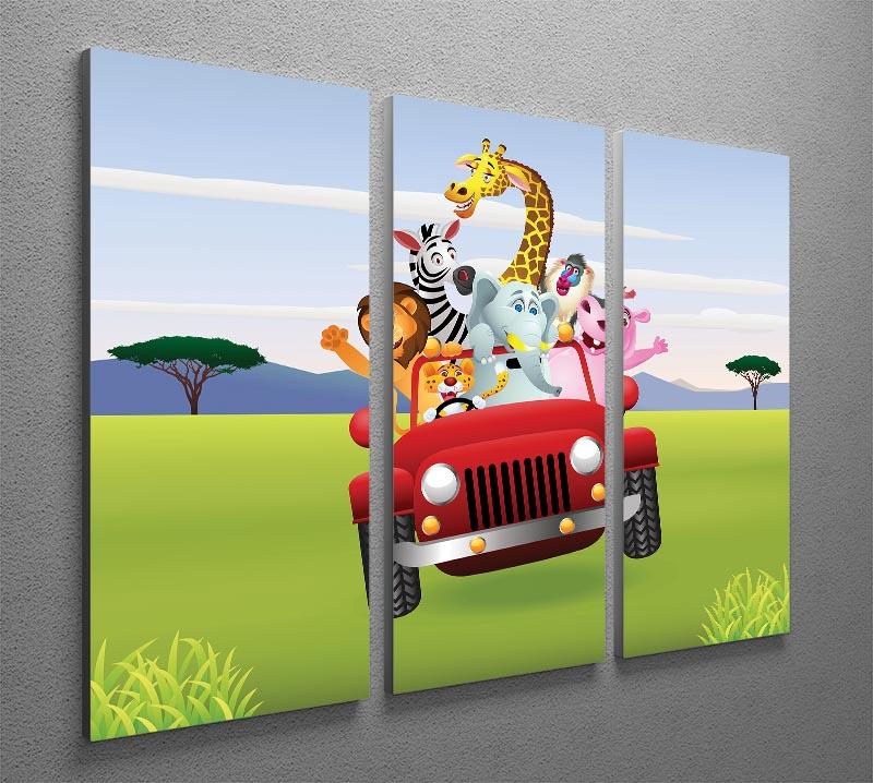 Animal Cartoon in red car 3 Split Panel Canvas Print - Canvas Art Rocks - 2