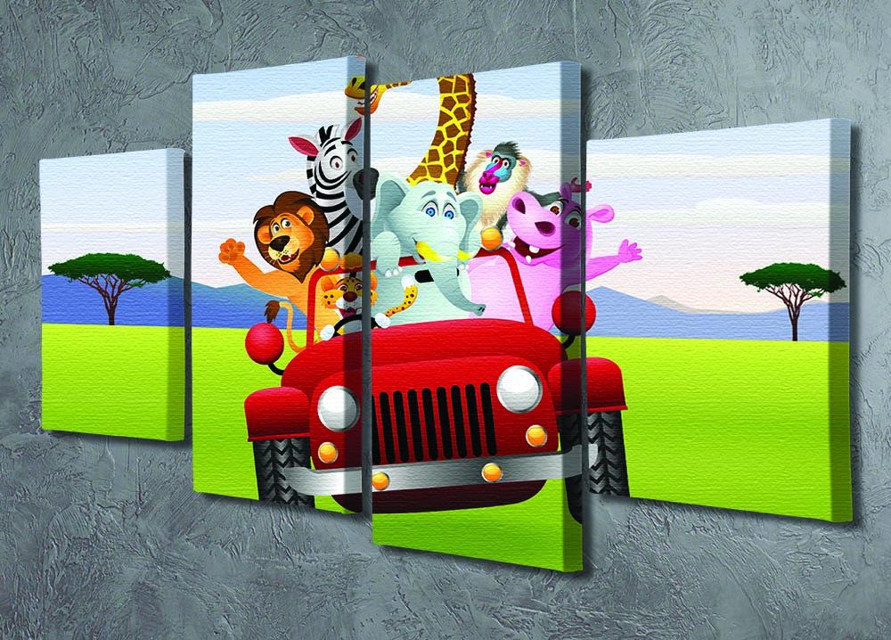 Animal Cartoon in red car 4 Split Panel Canvas - Canvas Art Rocks - 2