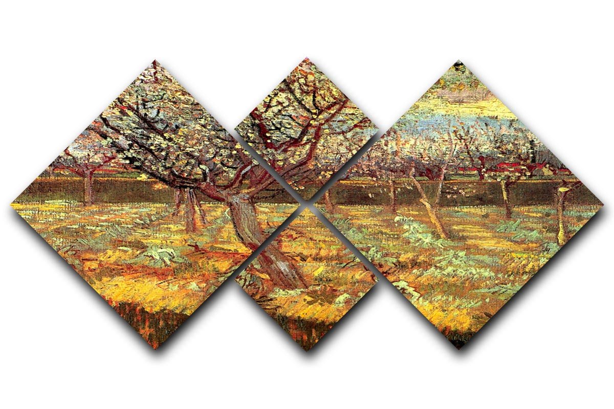 Apricot Trees in Blossom by Van Gogh 4 Square Multi Panel Canvas  - Canvas Art Rocks - 1