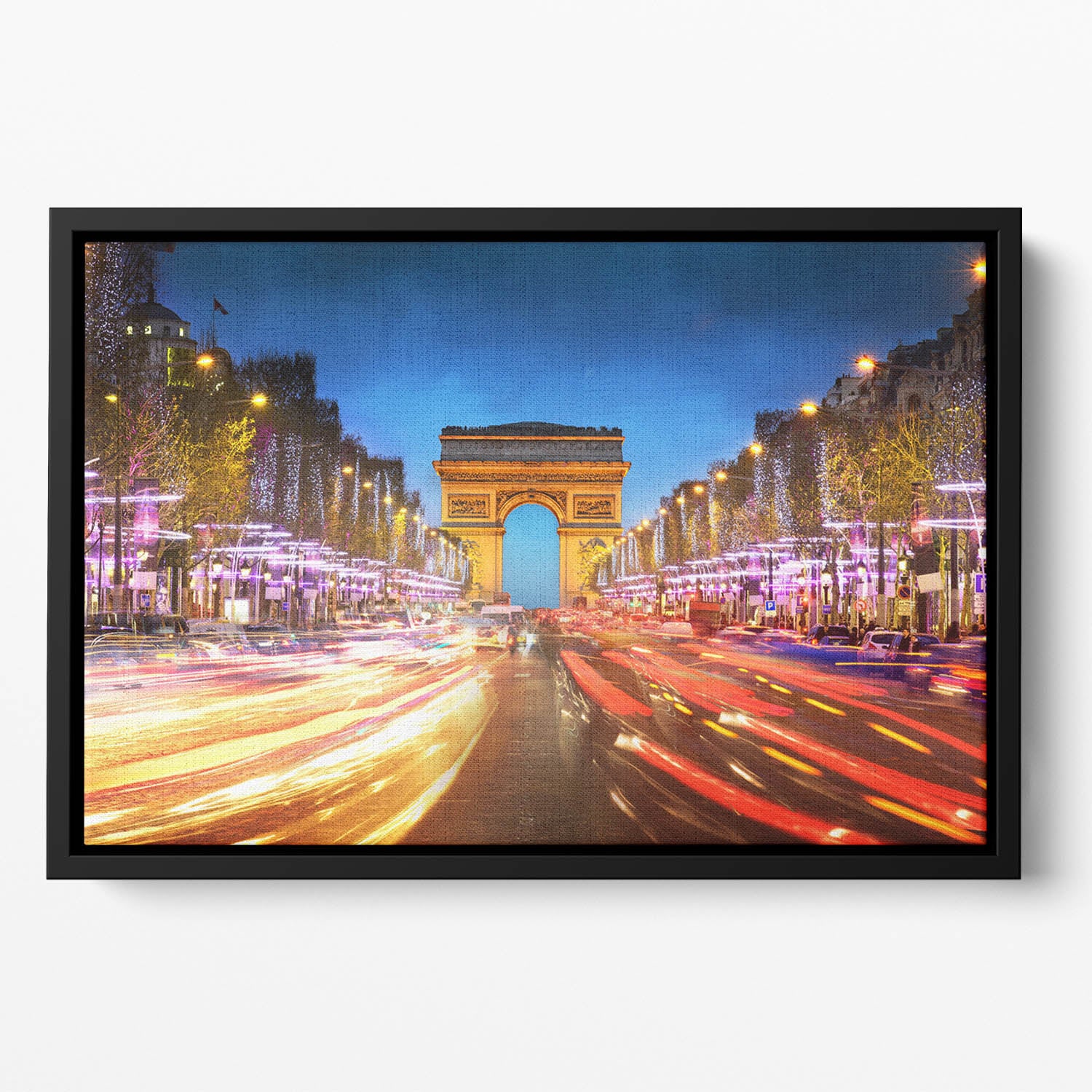 Arc de triomphe Paris city at sunset Floating Framed Canvas