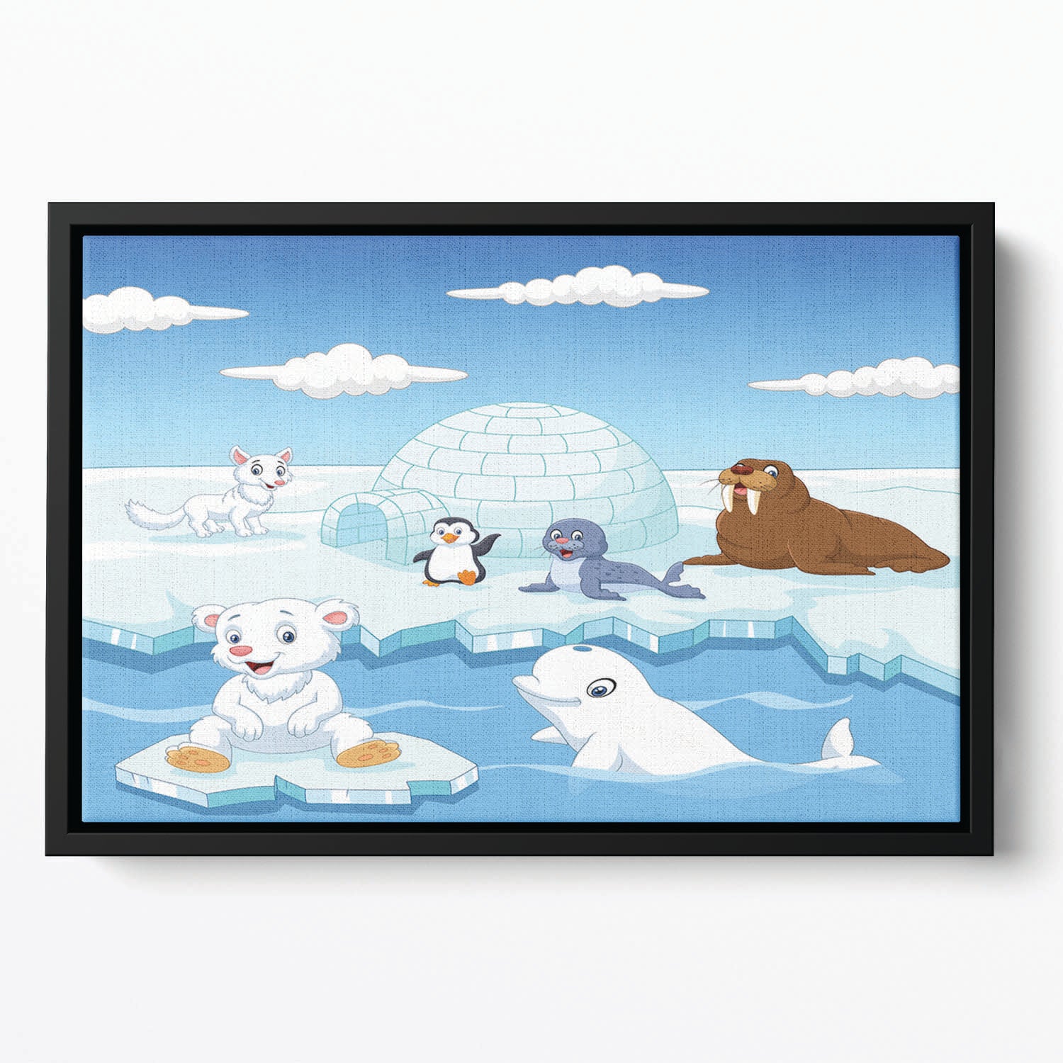 Arctics animals Floating Framed Canvas