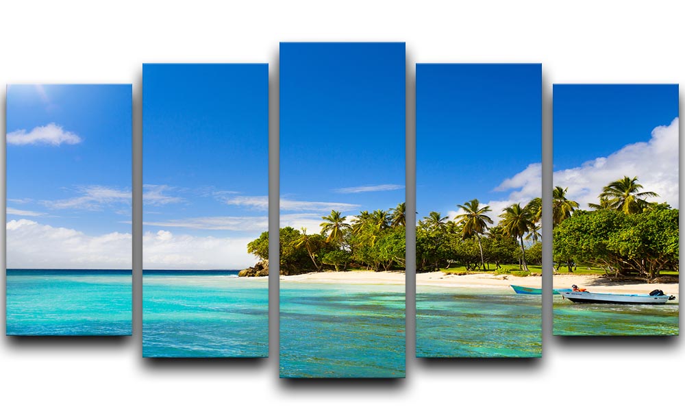 Art Caribbean beach with fishing boat 5 Split Panel Canvas - Canvas Art Rocks - 1