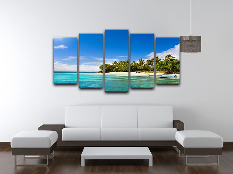 Art Caribbean beach with fishing boat 5 Split Panel Canvas - Canvas Art Rocks - 3