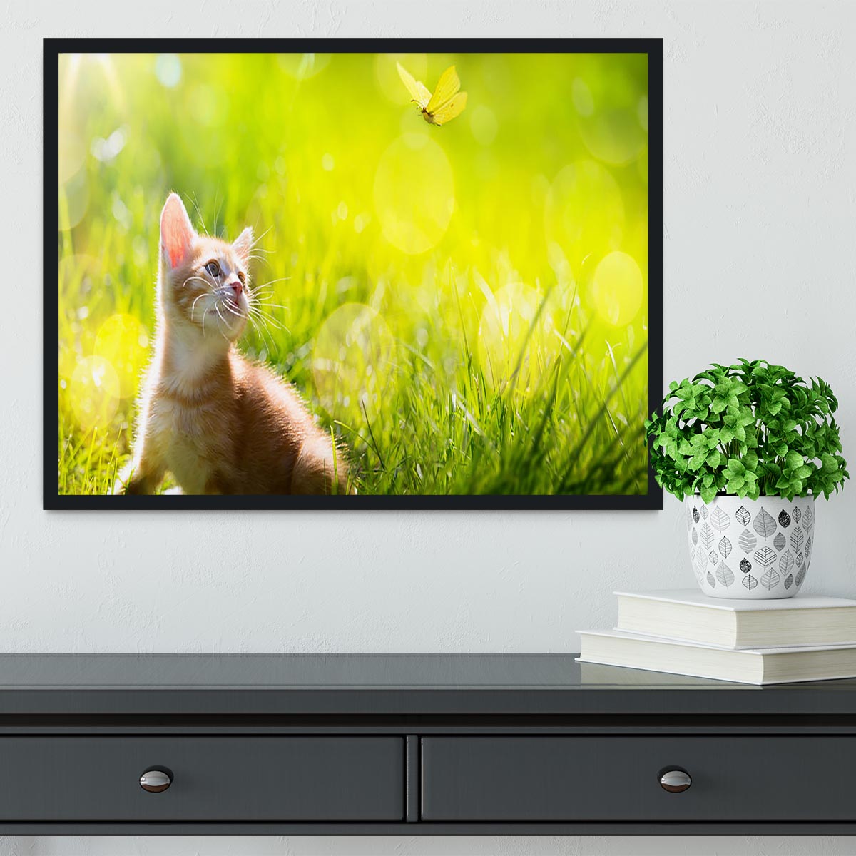 Art little ginger kitten outdoors Framed Print - Canvas Art Rocks - 2