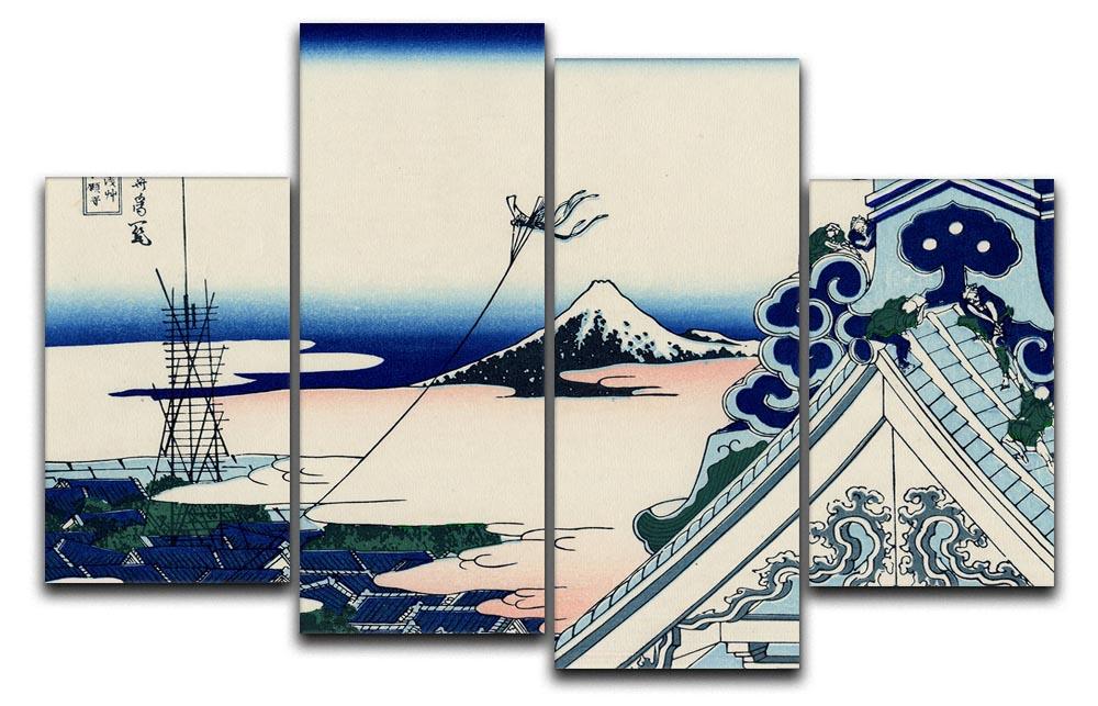Asakusa Honganji temple by Hokusai 4 Split Panel Canvas  - Canvas Art Rocks - 1