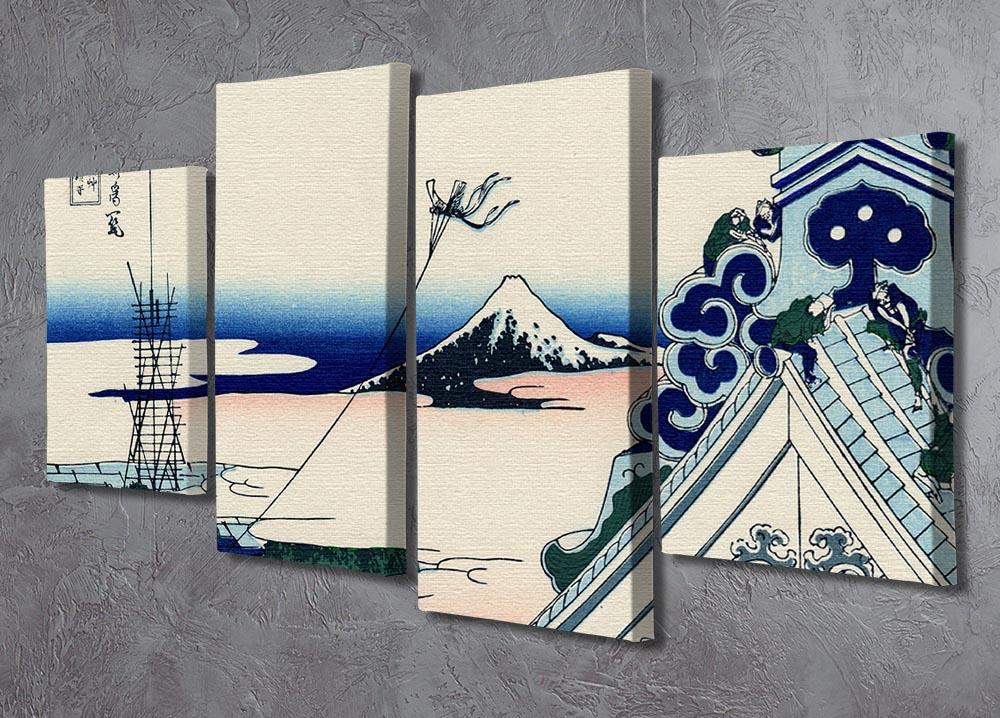Asakusa Honganji temple by Hokusai 4 Split Panel Canvas - Canvas Art Rocks - 2