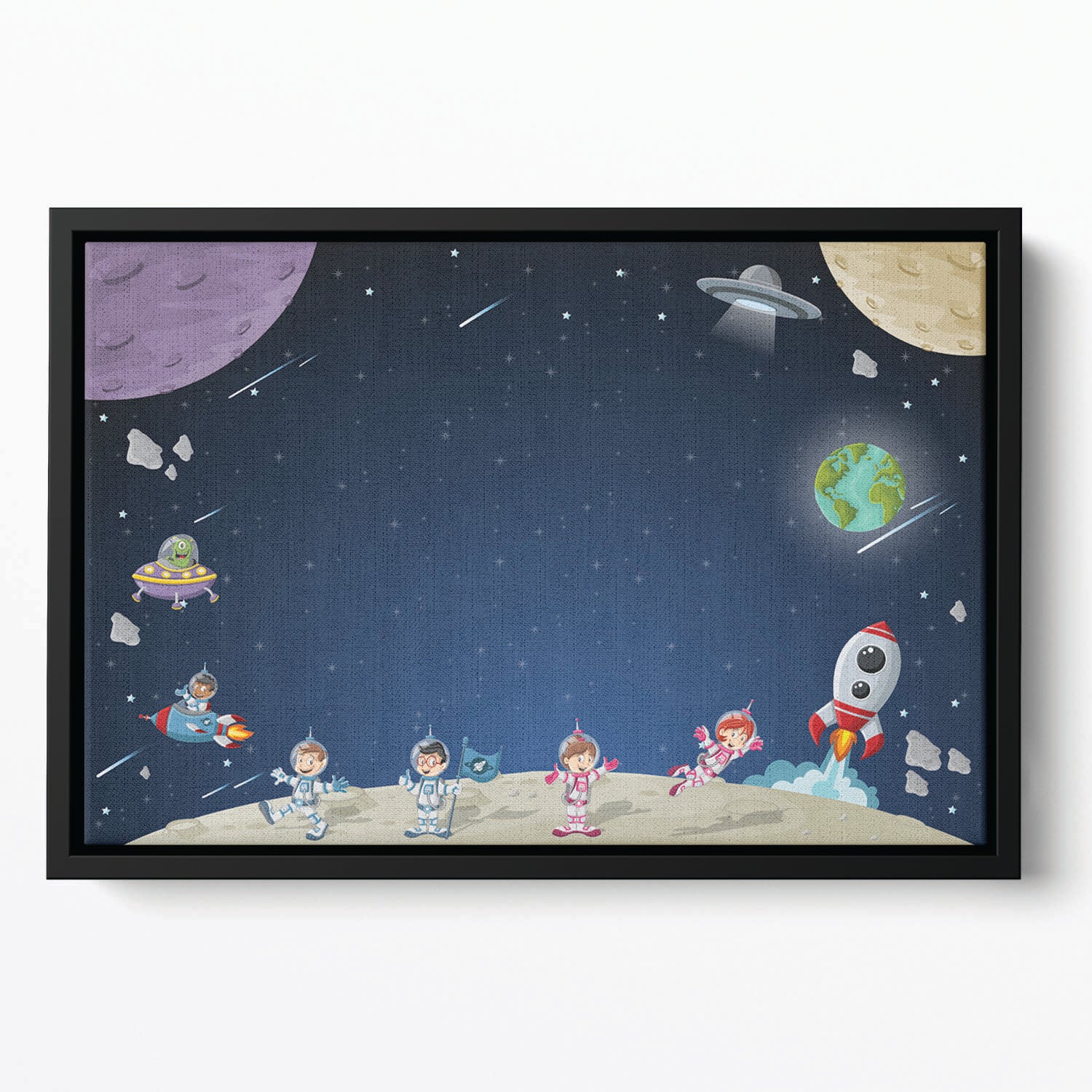 Astronaut cartoon characters Floating Framed Canvas