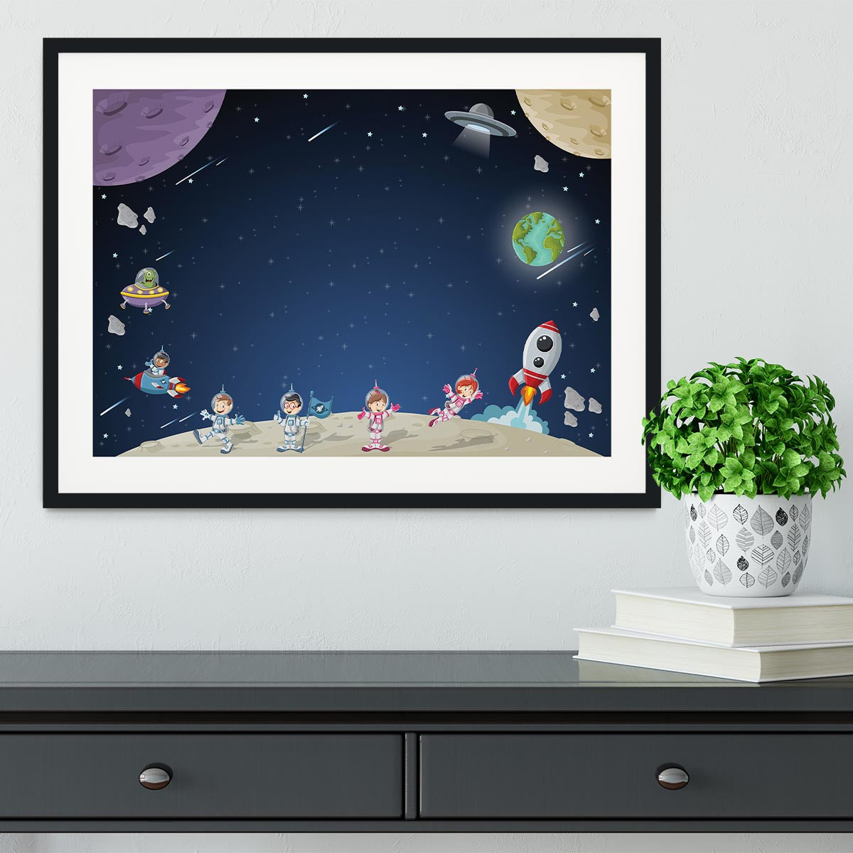 Astronaut cartoon characters Framed Print - Canvas Art Rocks - 1