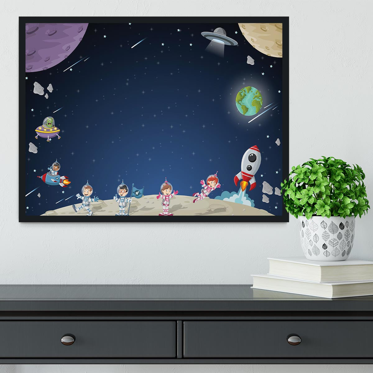 Astronaut cartoon characters Framed Print - Canvas Art Rocks - 2