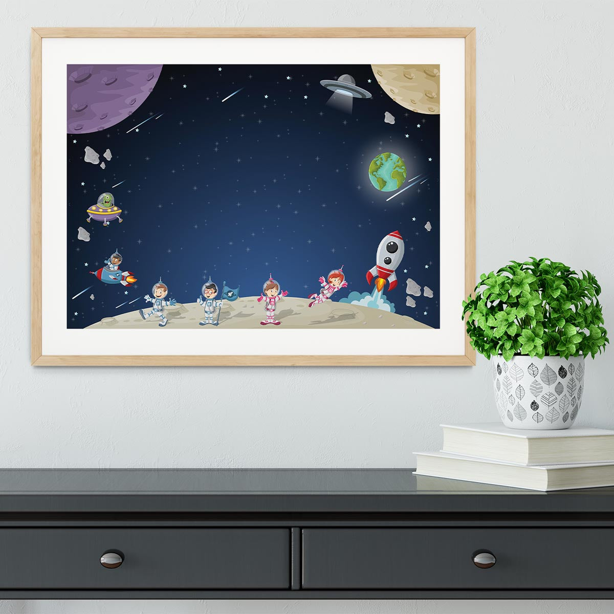 Astronaut cartoon characters Framed Print - Canvas Art Rocks - 3