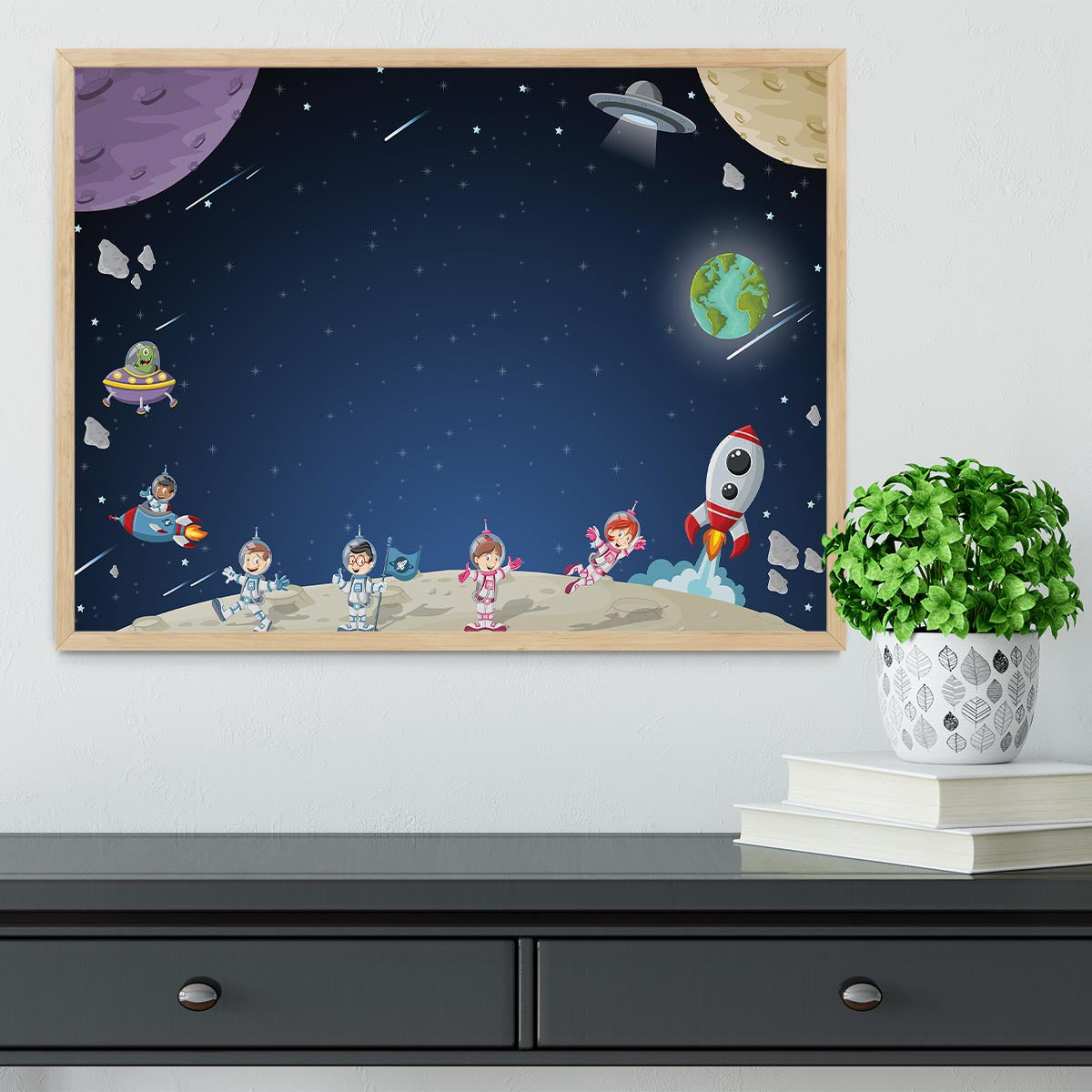 Astronaut cartoon characters Framed Print - Canvas Art Rocks - 4