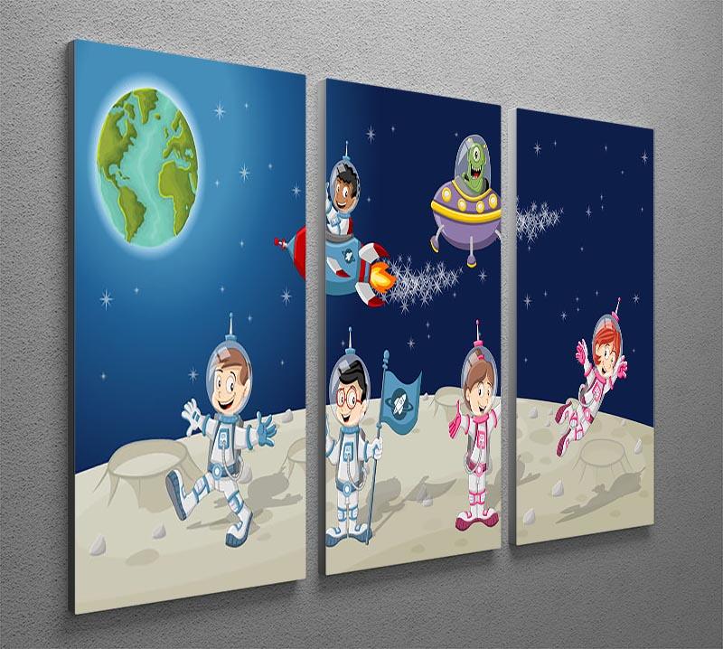 Astronaut cartoon characters on the moon with the alien spaceship 3 Split Panel Canvas Print - Canvas Art Rocks - 2