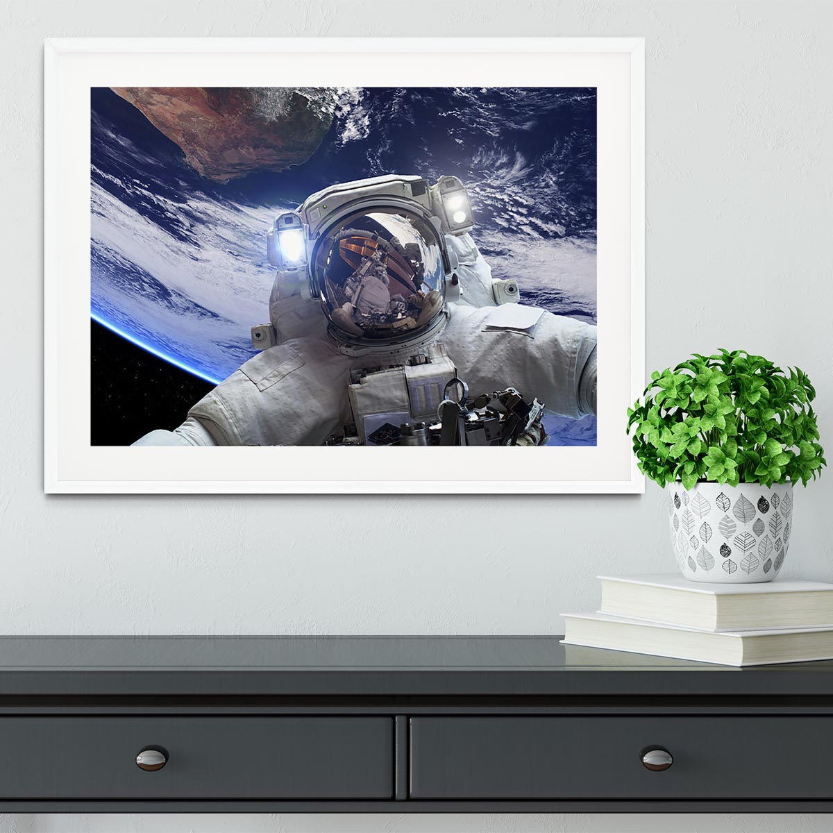 Astronaut in outer space against the backdrop Framed Print - Canvas Art Rocks - 5