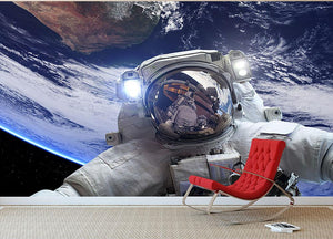 Astronaut in outer space against the backdrop Wall Mural Wallpaper - Canvas Art Rocks - 2