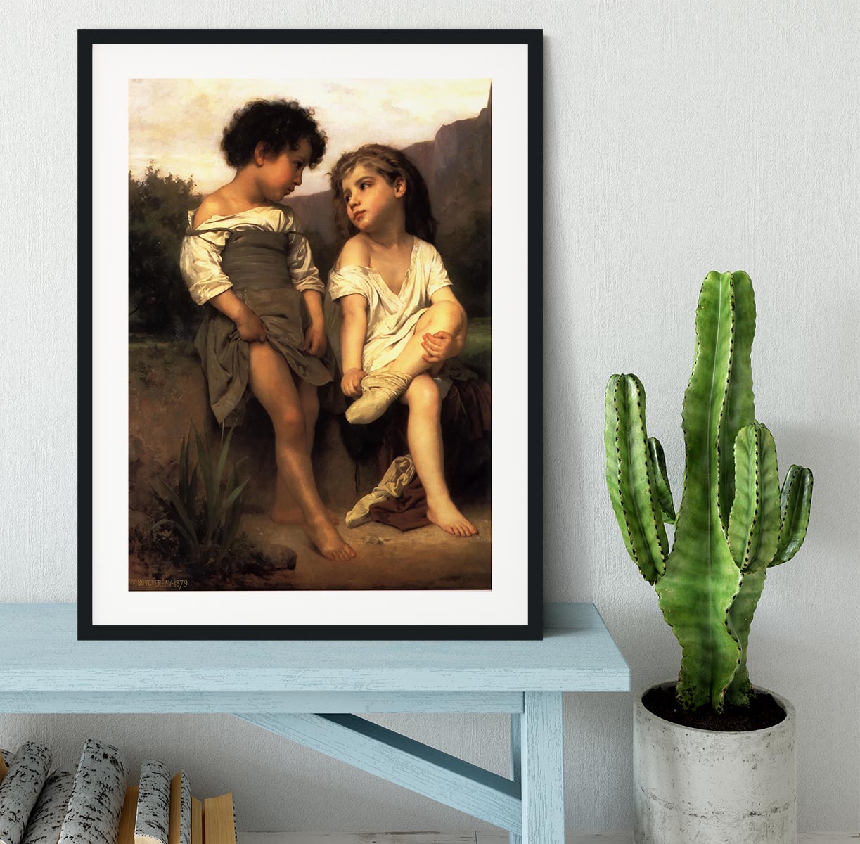 At the Edge of the Brook By Bouguereau Framed Print - Canvas Art Rocks - 1