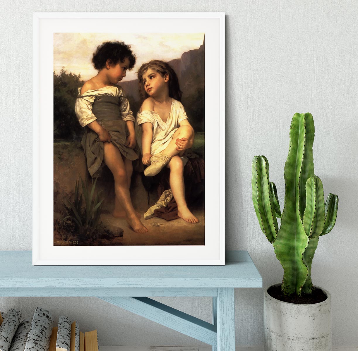 At the Edge of the Brook By Bouguereau Framed Print - Canvas Art Rocks - 5