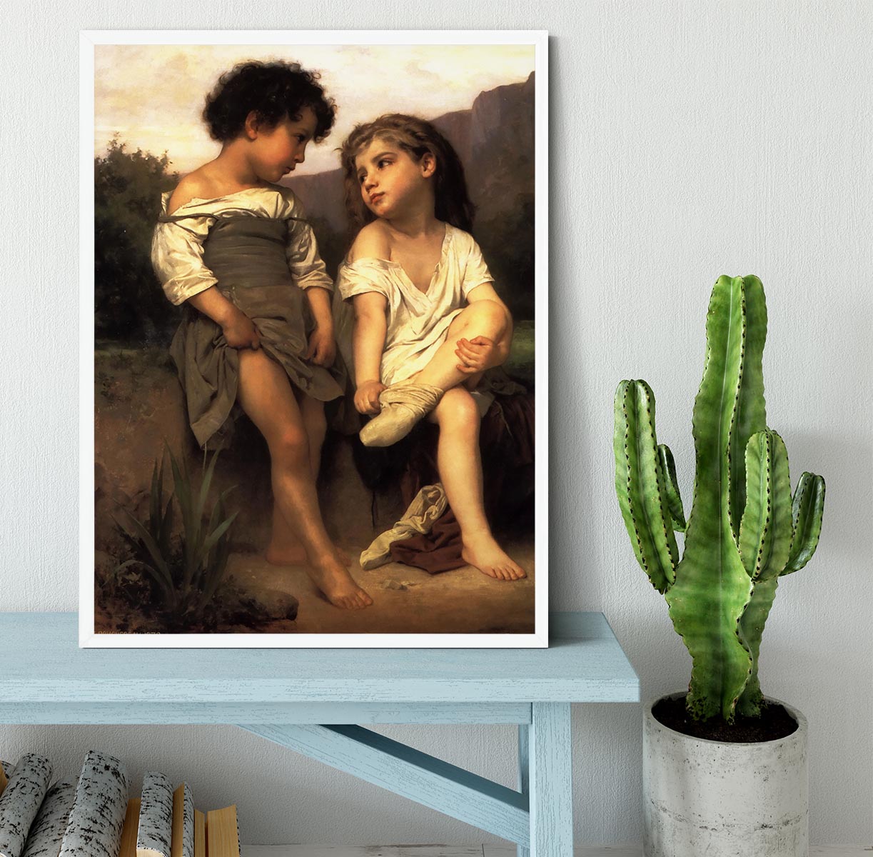 At the Edge of the Brook By Bouguereau Framed Print - Canvas Art Rocks -6