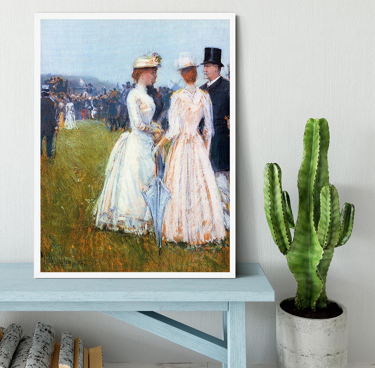 At the Grand Prix in Paris by Hassam Framed Print - Canvas Art Rocks -6