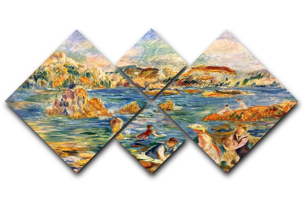 At the beach of Guernesey by Renoir 4 Square Multi Panel Canvas  - Canvas Art Rocks - 1