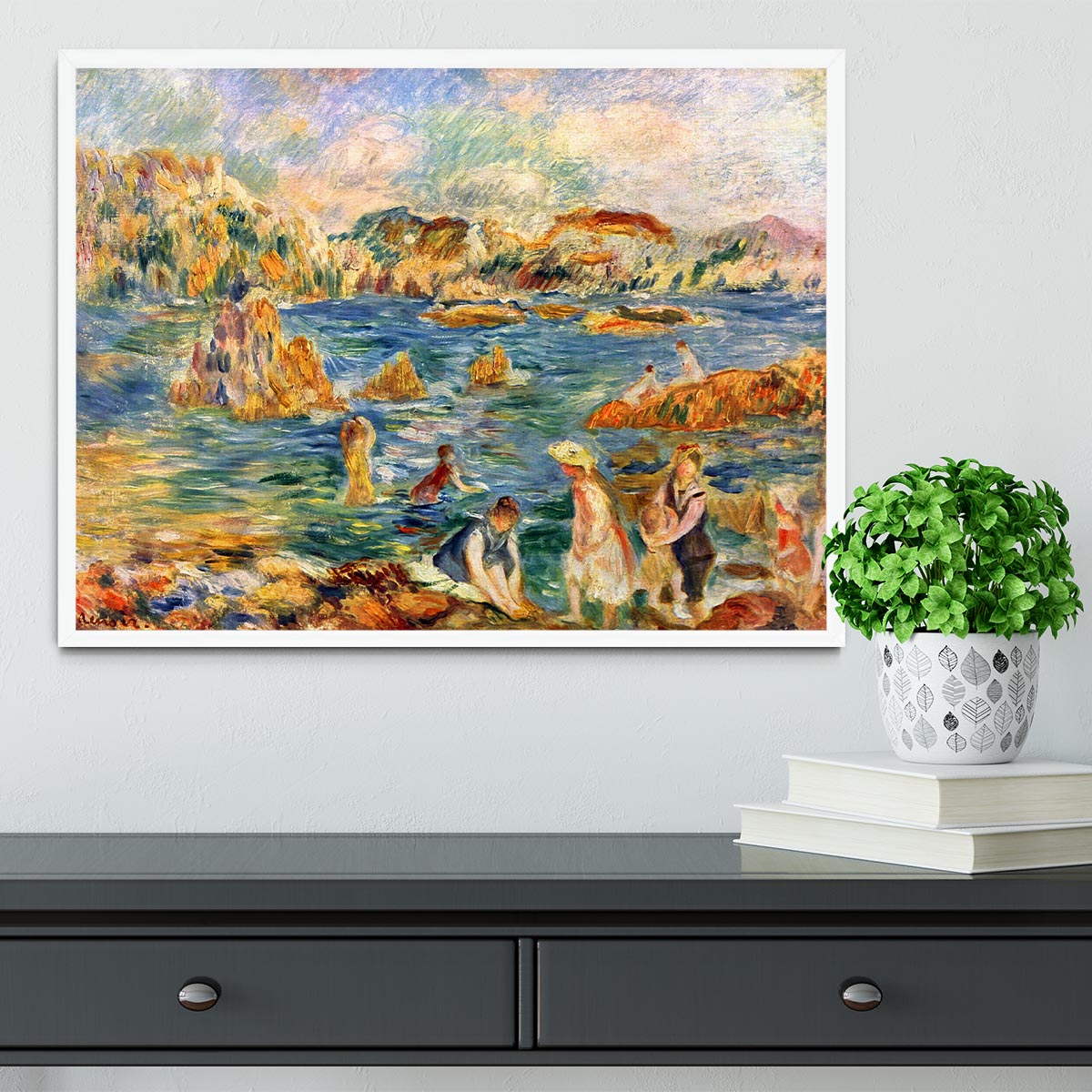 At the beach of Guernesey by Renoir Framed Print - Canvas Art Rocks -6