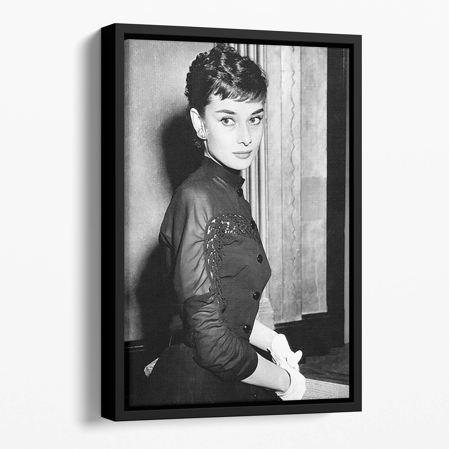 Audrey Hepburn in 1953 Floating Framed Canvas