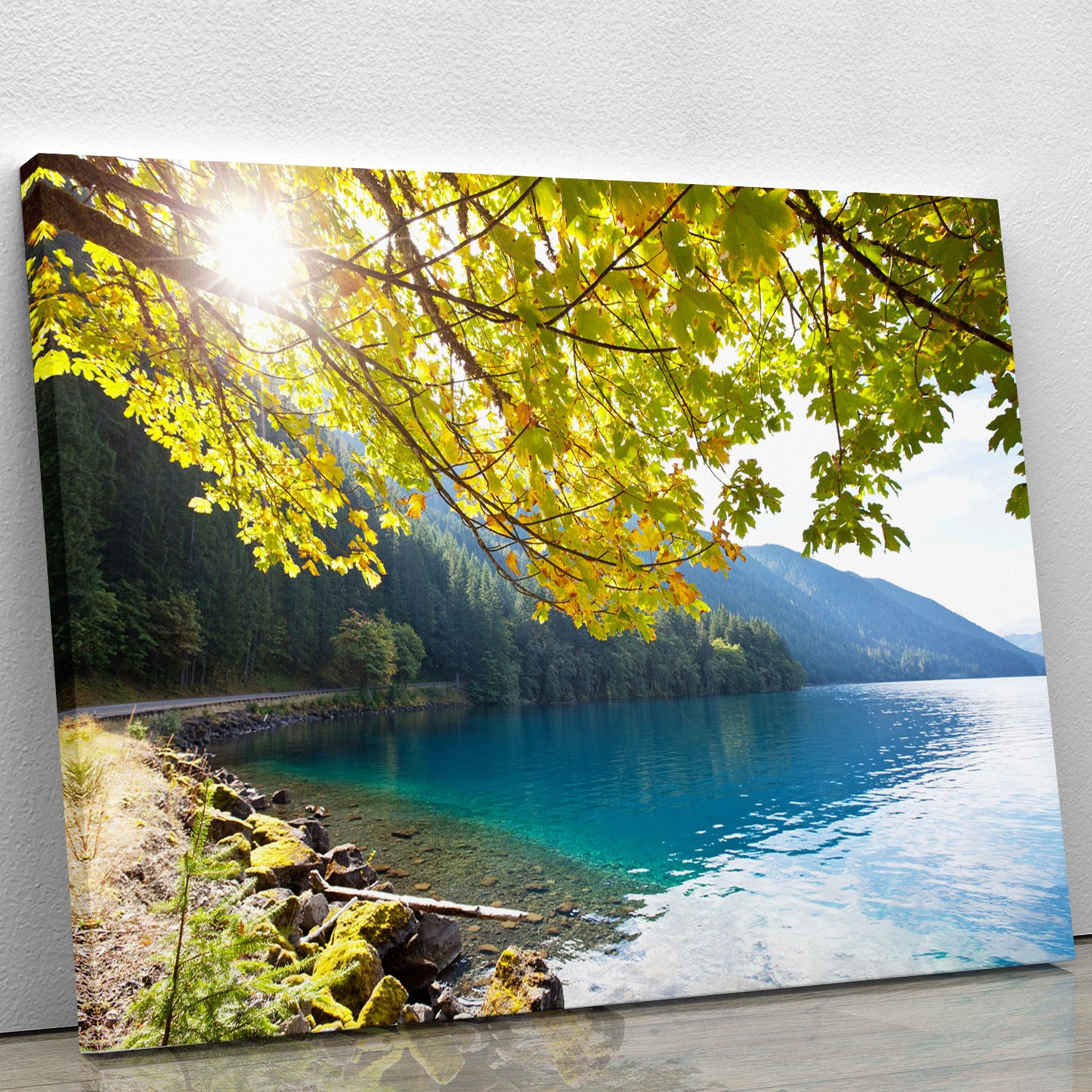 Autumn sun flare on lake Canvas Print or Poster - Canvas Art Rocks - 1