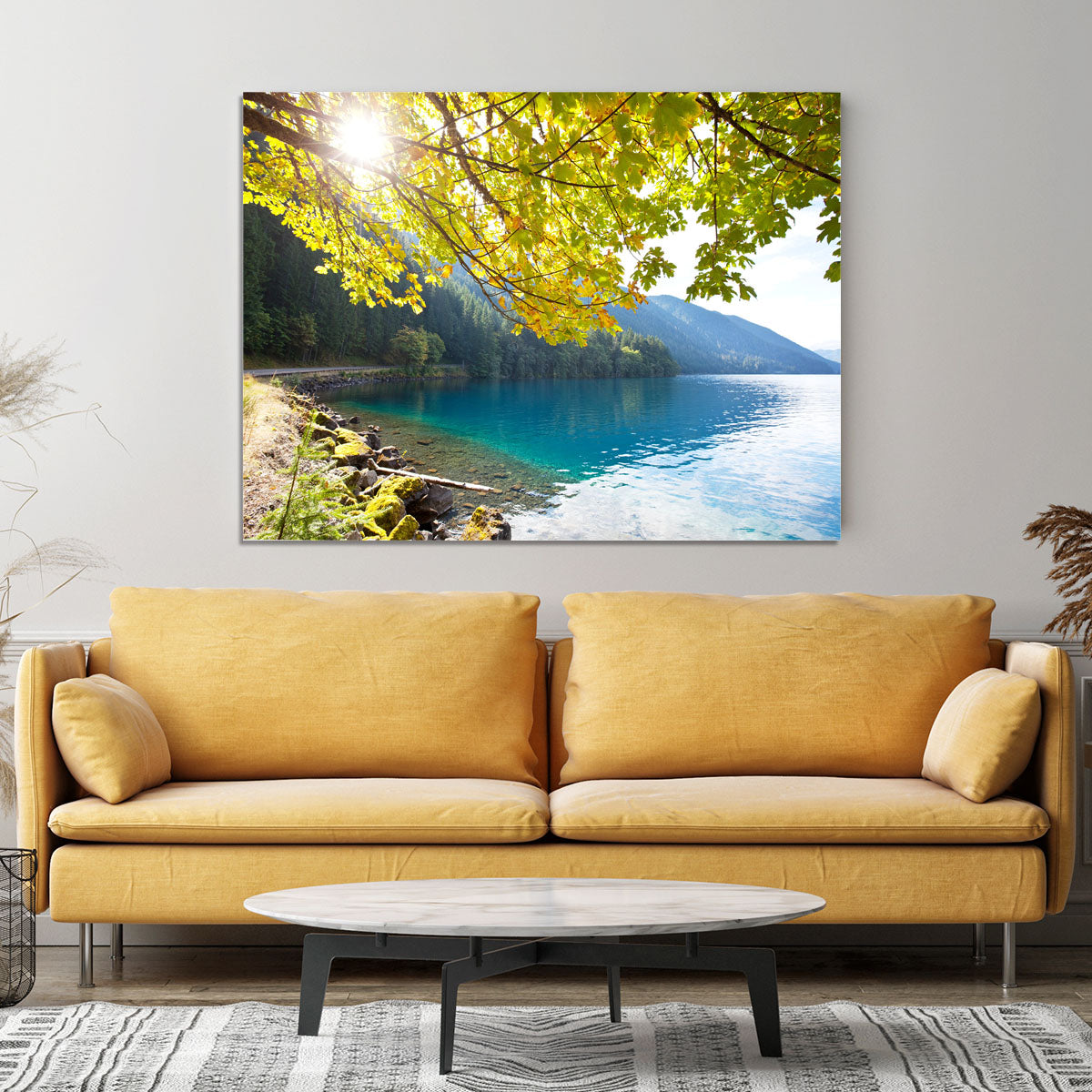 Autumn sun flare on lake Canvas Print or Poster - Canvas Art Rocks - 4