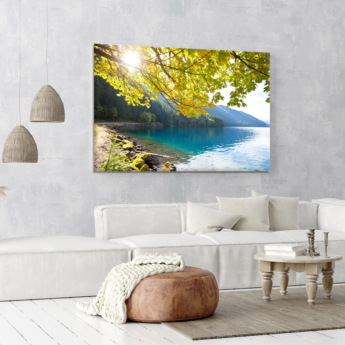 Autumn sun flare on lake Canvas Print or Poster - Canvas Art Rocks - 6
