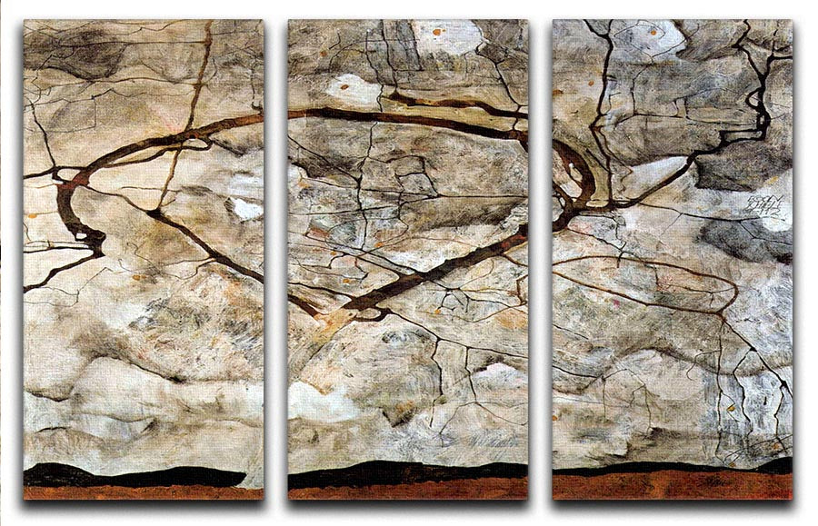 Autumn tree in the wind Egon Schiele 3 Split Panel Canvas Print - Canvas Art Rocks - 1
