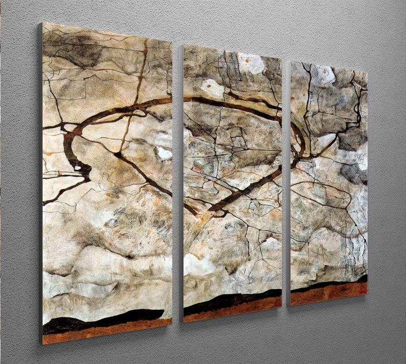 Autumn tree in the wind Egon Schiele 3 Split Panel Canvas Print - Canvas Art Rocks - 2