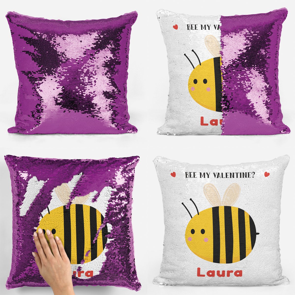 Bee My Valentine Sequin Cushion