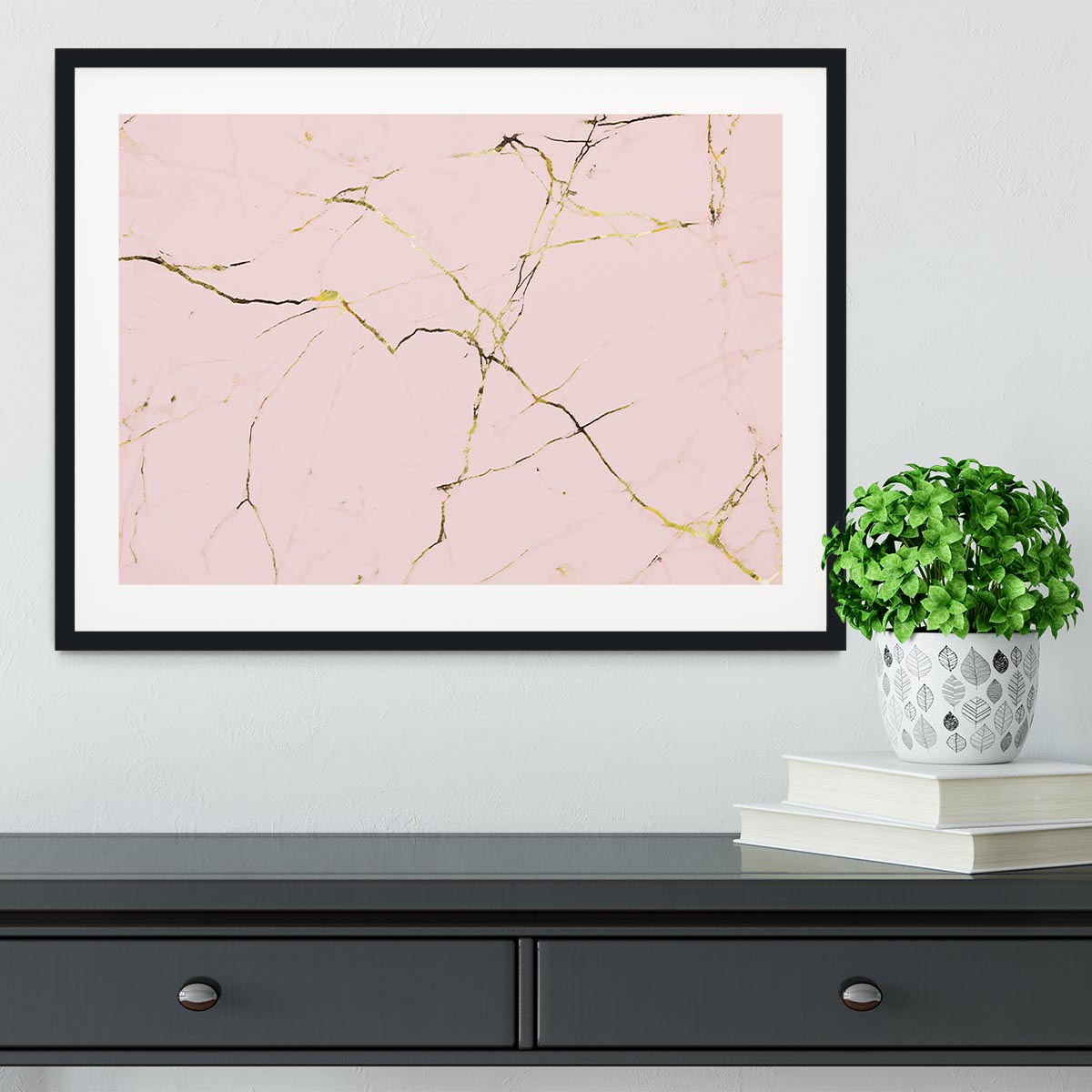 Baby Pink and Gold Marble Framed Print - Canvas Art Rocks - 1