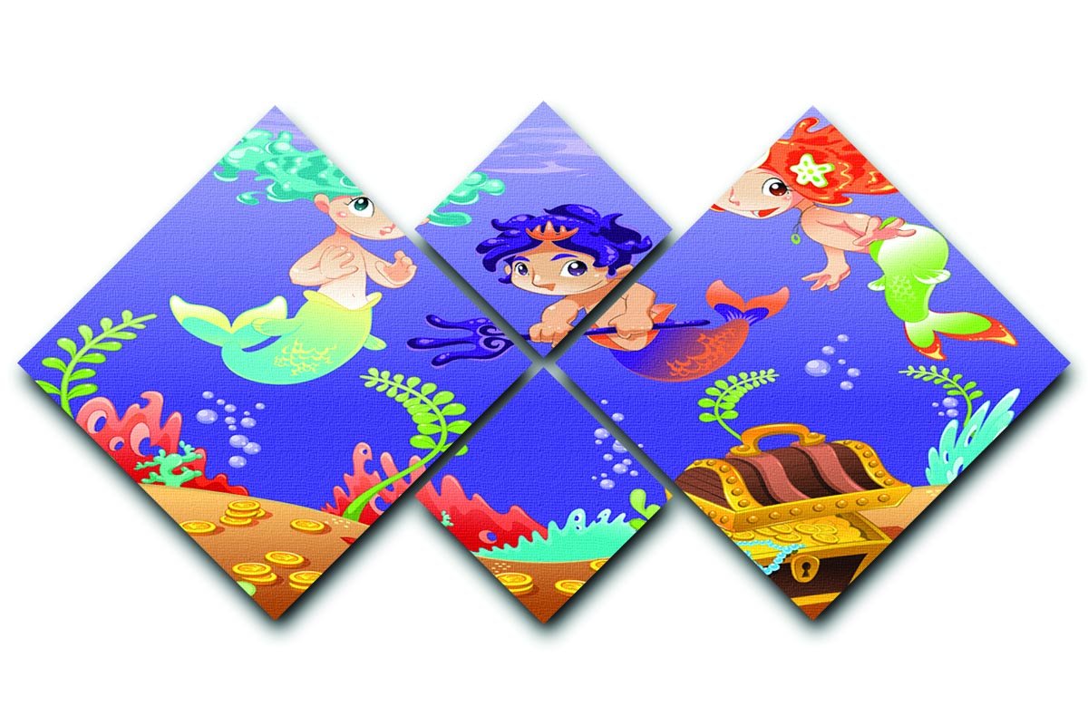 Baby Sirens and Baby Triton 4 Square Multi Panel Canvas  - Canvas Art Rocks - 1