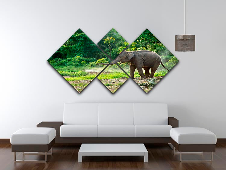 Baby elephant enjoy in open zoo 4 Square Multi Panel Canvas - Canvas Art Rocks - 3