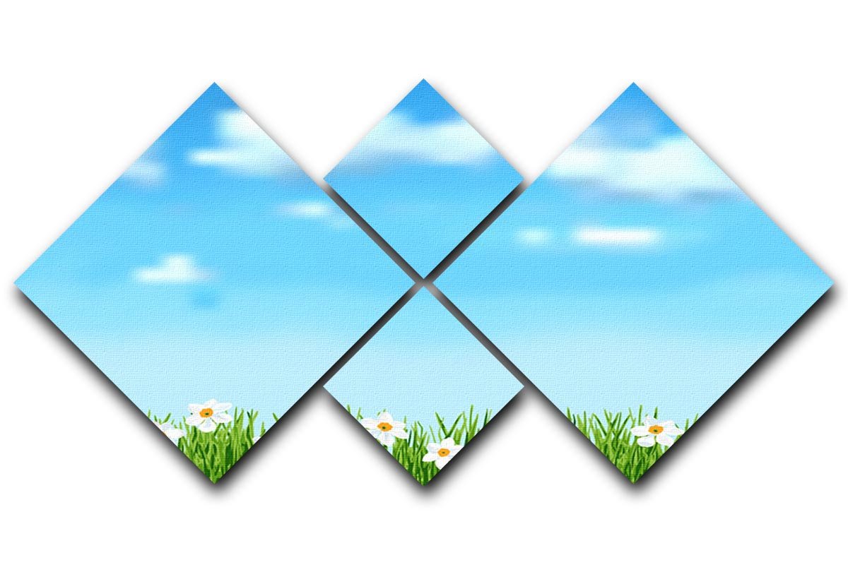 Background with grass and white flowers 4 Square Multi Panel Canvas  - Canvas Art Rocks - 1
