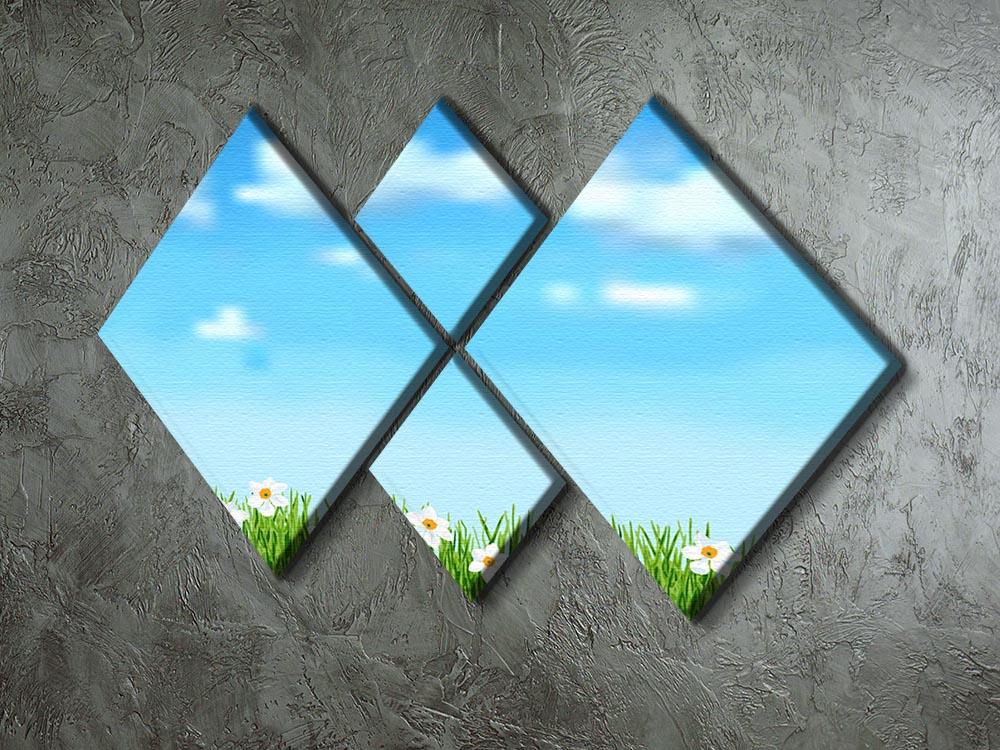 Background with grass and white flowers 4 Square Multi Panel Canvas  - Canvas Art Rocks - 2