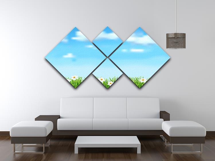 Background with grass and white flowers 4 Square Multi Panel Canvas  - Canvas Art Rocks - 3