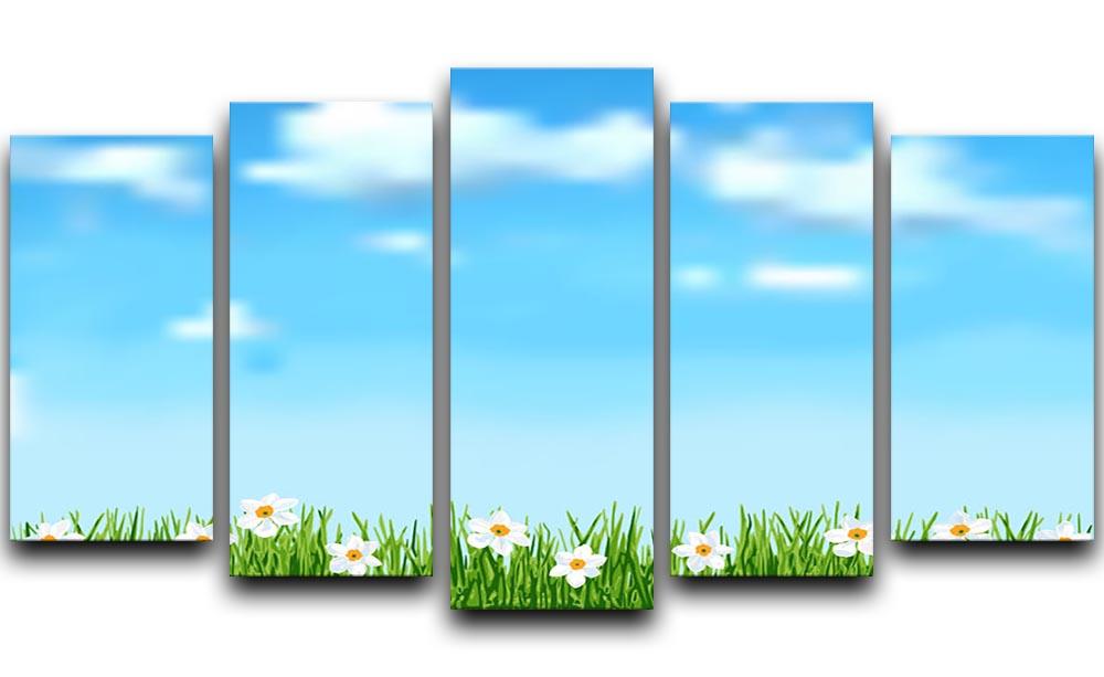 Background with grass and white flowers 5 Split Panel Canvas  - Canvas Art Rocks - 1