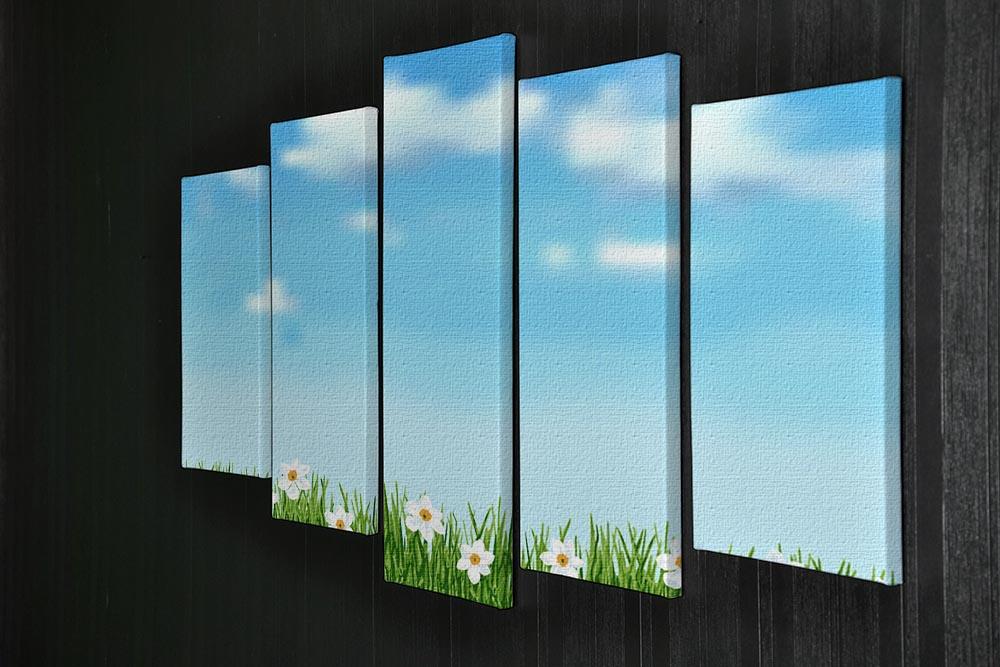Background with grass and white flowers 5 Split Panel Canvas  - Canvas Art Rocks - 2