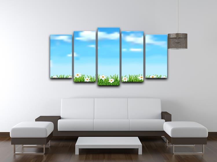 Background with grass and white flowers 5 Split Panel Canvas  - Canvas Art Rocks - 3