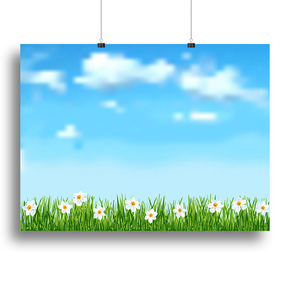 Background with grass and white flowers Canvas Print or Poster - Canvas Art Rocks - 2