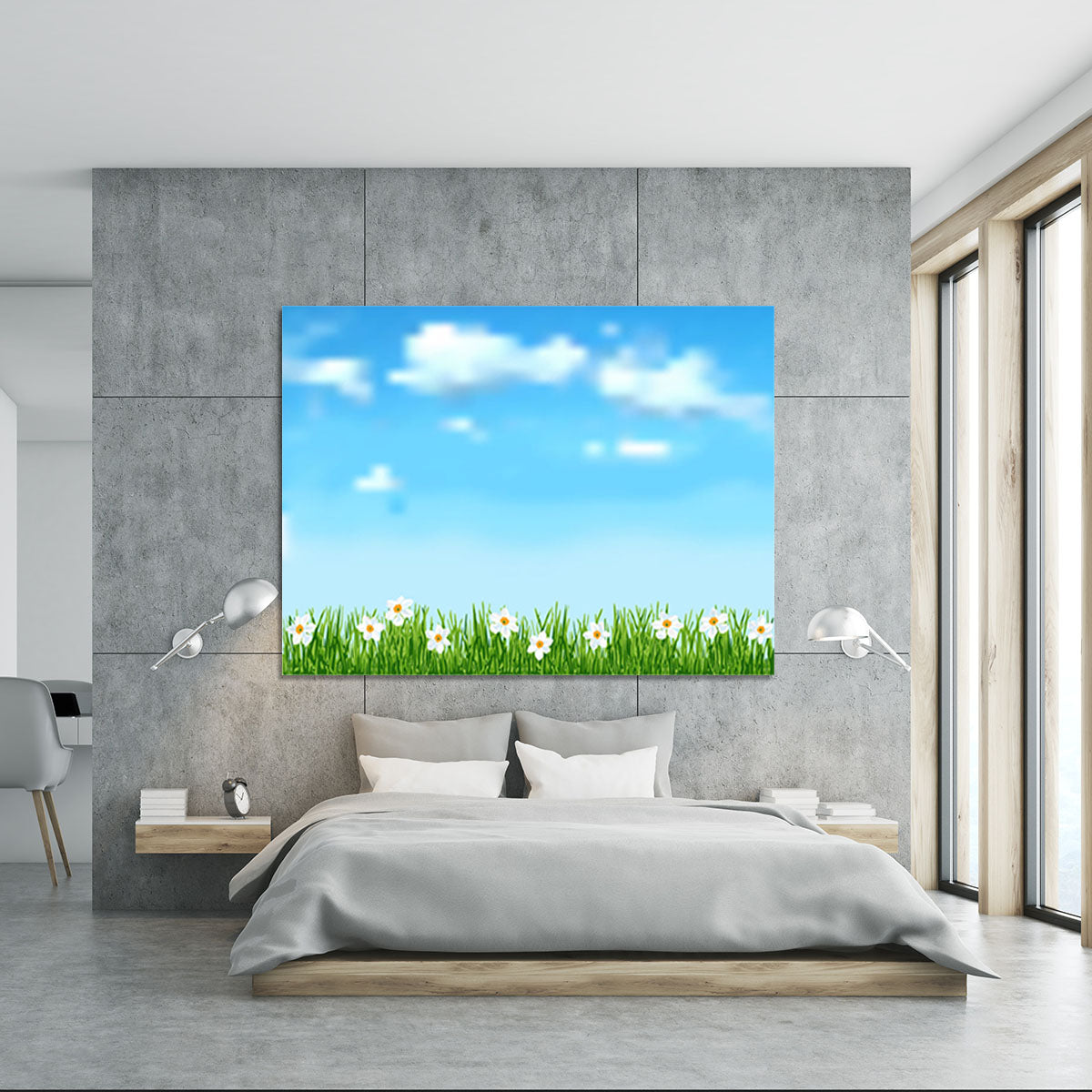 Background with grass and white flowers Canvas Print or Poster - Canvas Art Rocks - 5