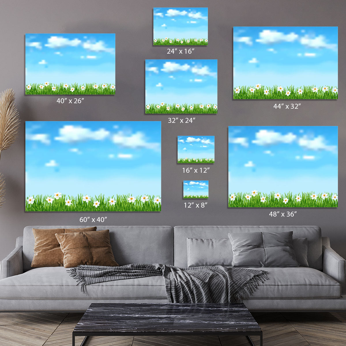 Background with grass and white flowers Canvas Print or Poster - Canvas Art Rocks - 7