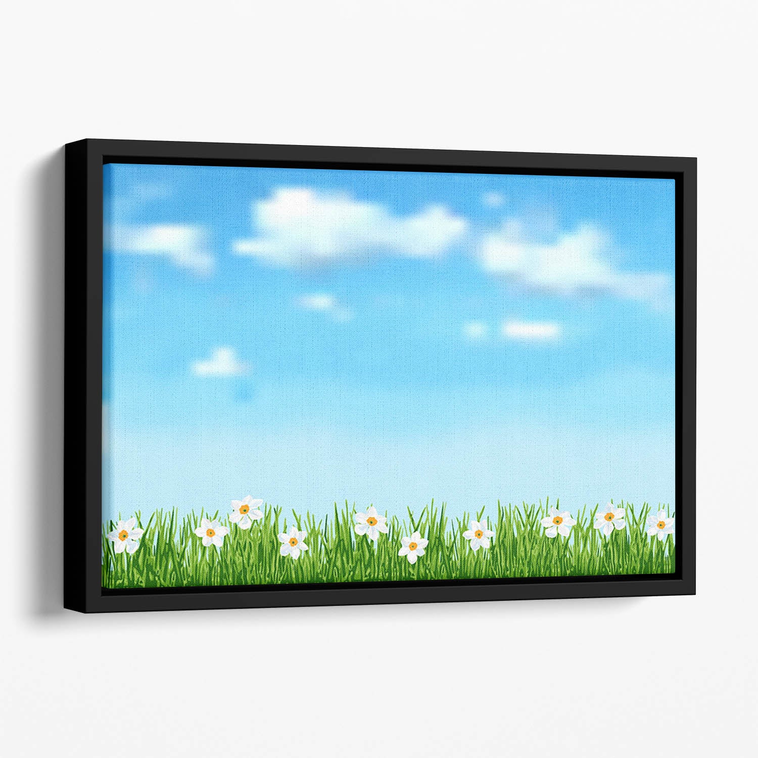 Background with grass and white flowers Floating Framed Canvas