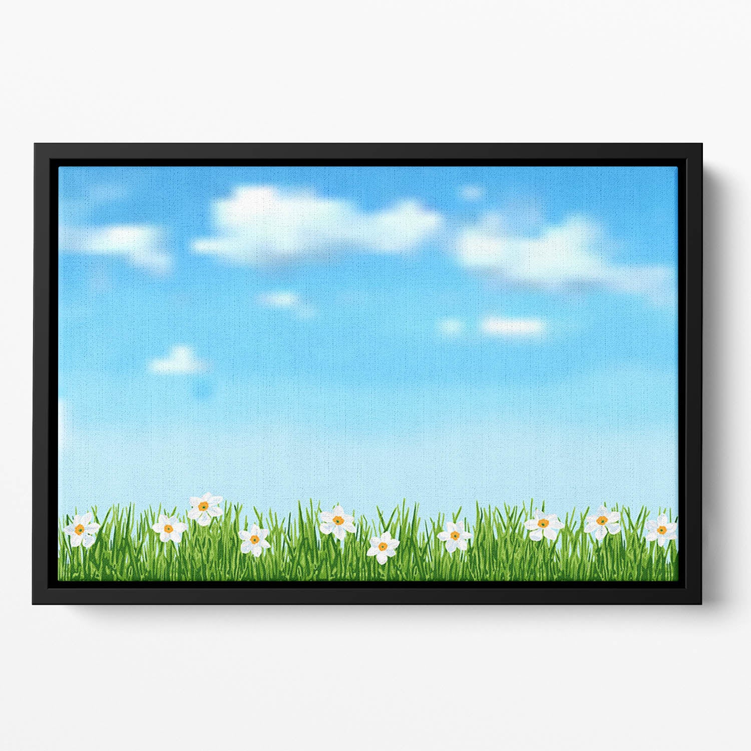 Background with grass and white flowers Floating Framed Canvas