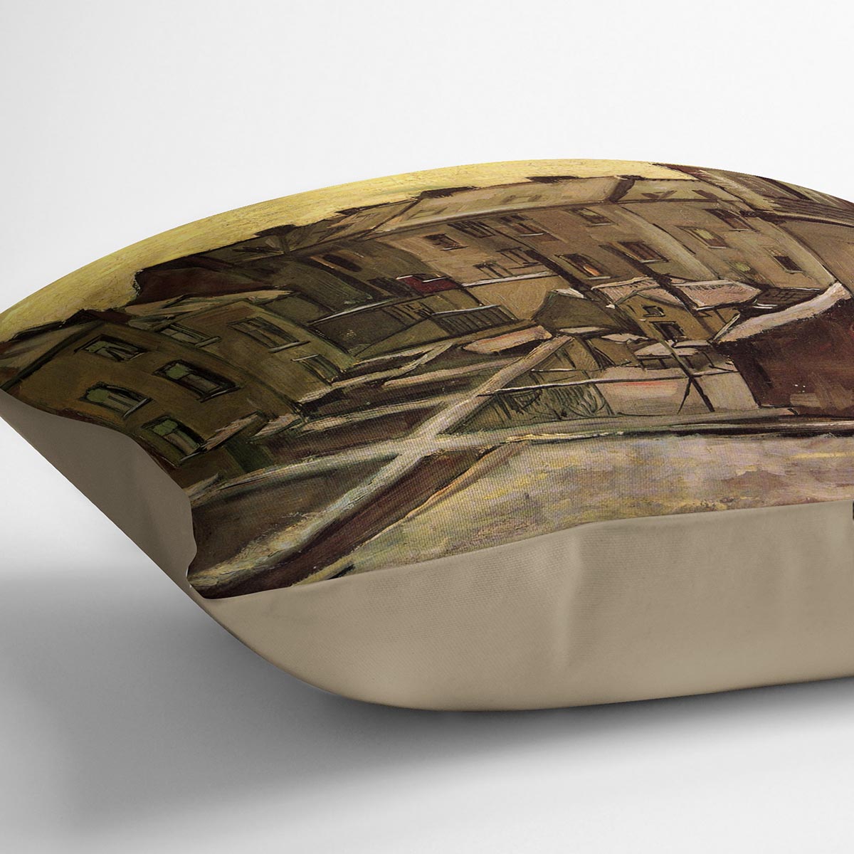 Backyards of Old Houses in Antwerp in the Snow by Van Gogh Cushion
