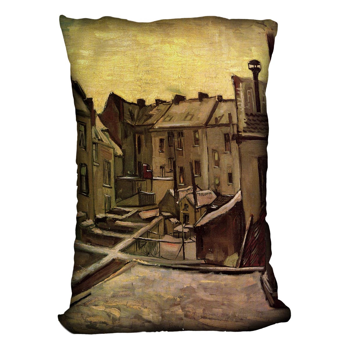 Backyards of Old Houses in Antwerp in the Snow by Van Gogh Cushion