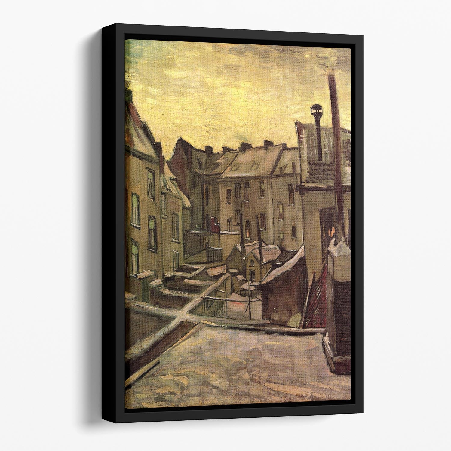 Backyards of Old Houses in Antwerp in the Snow by Van Gogh Floating Framed Canvas