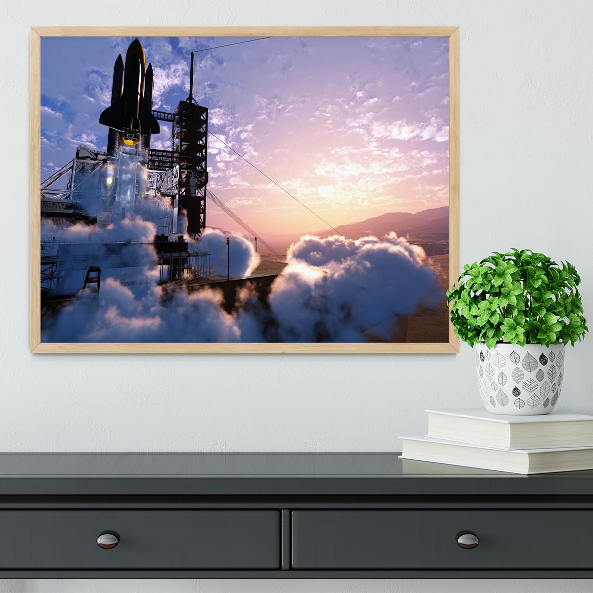 Baikonur with the spacecraft against the sky Framed Print - Canvas Art Rocks - 4